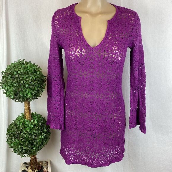 Trina Turk Purple Sheer Crochet Lace Mini Dress S - Picture 1 of 5